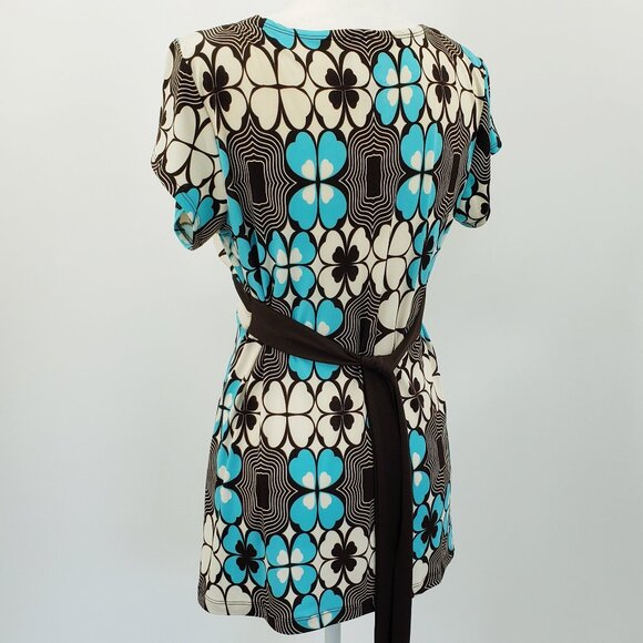 Vintage Y2K Speechless Babydoll Top Size L Brown Turquoise Retro Print Tie Waist - Picture 5 of 7